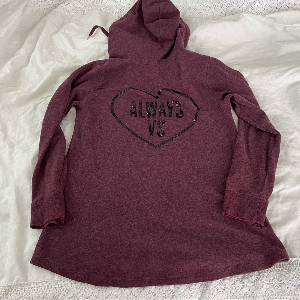 Victoria's Secret Medium Burgundy Sequins Heart Always VS Hoodie Sweatshirt